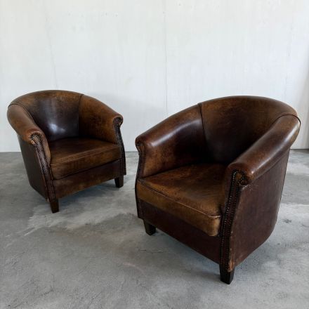 2 Schapenlederen fauteuils in art deco stijl