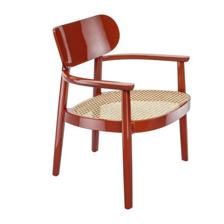 Thonet 119 hoogglans rood met gevlochten rieten zitting