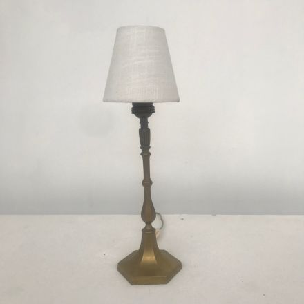koperen tafellampje met nieuwe stoffen kap 1920