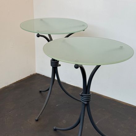 2x Bijzettafel glas/staal